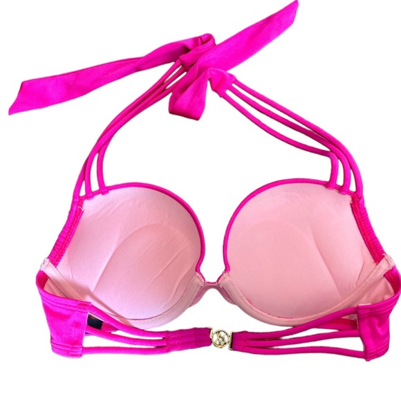 Victoria’s Secret Bombshell Push-Up Bikini Top VS swim 32B hot pink halter - Picture 2 of 9